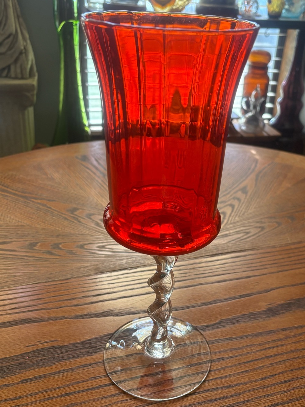 Vintage Empoli Orange Glass Vase With Twisted Stem